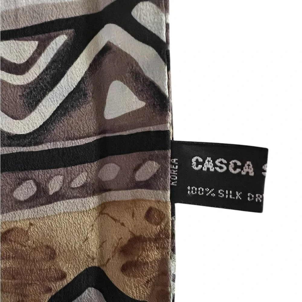 CASCA Boho Silk Fringed African Print Oblong Scarf, Natural Colors